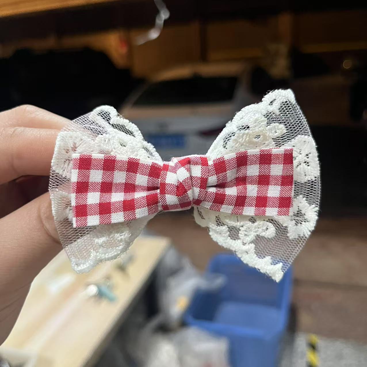 诺如甜美格子配饰花边蕾丝少女蝴蝶结配件学生可爱高颜值diy手工