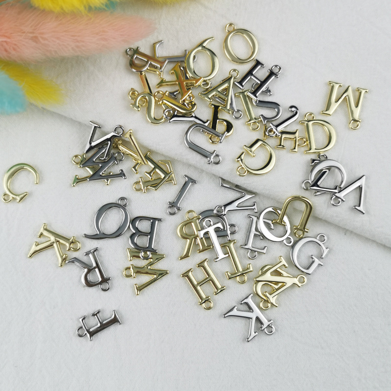 Color retaining plating Gold White K color 26 English letter earrings key chain pendant DIY alloy jewelry accessories