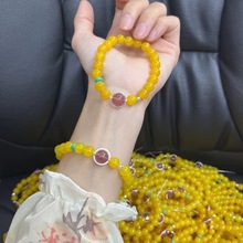 原创黄色玛瑙蜜蜡绿松石配饰复古风文艺款草莓晶手串直播古法糖心
