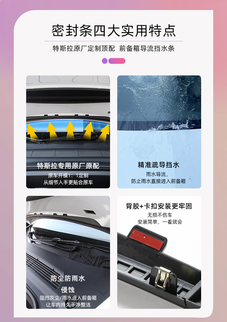 Suitable for Tesla Model 3/Y Front Hood Waterproof Strip, Tesla Front Hood Water-Blocking Strip, Car Modification Accessory