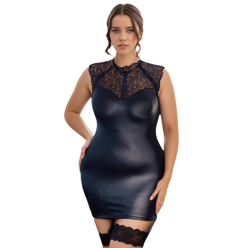 Comercio exterior de Europa y América lencería sexy de las mujeres sexy camisón encaje costura charol pijamas más tamaño falda de la cadera