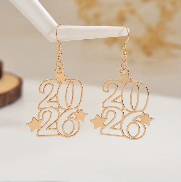 欧美跨境新款数字耳环创意时尚2026星星设计感新年元旦简约耳饰女
