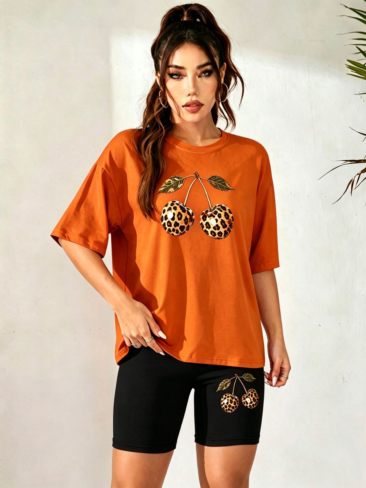 Women's Clothing Casual Fashion Suit Set Versatile Leopard Print Short Sleeve Top And Shorts Two Piece Set_ecoleips.com