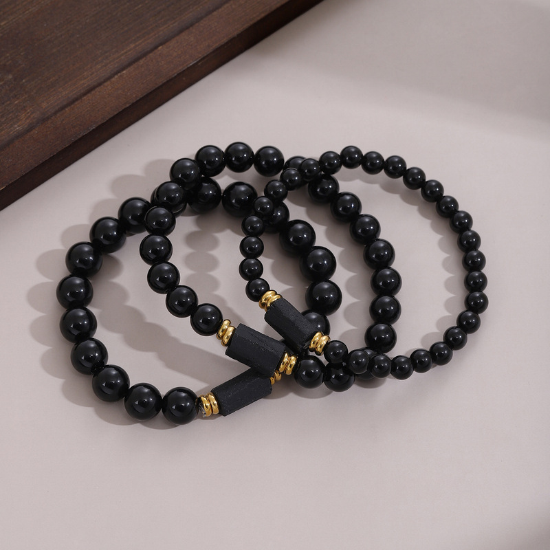 Cross-border Amazon new 6/8/10MM tourmaline natural obsidian beaded bracelet men and women jewelry wholesale