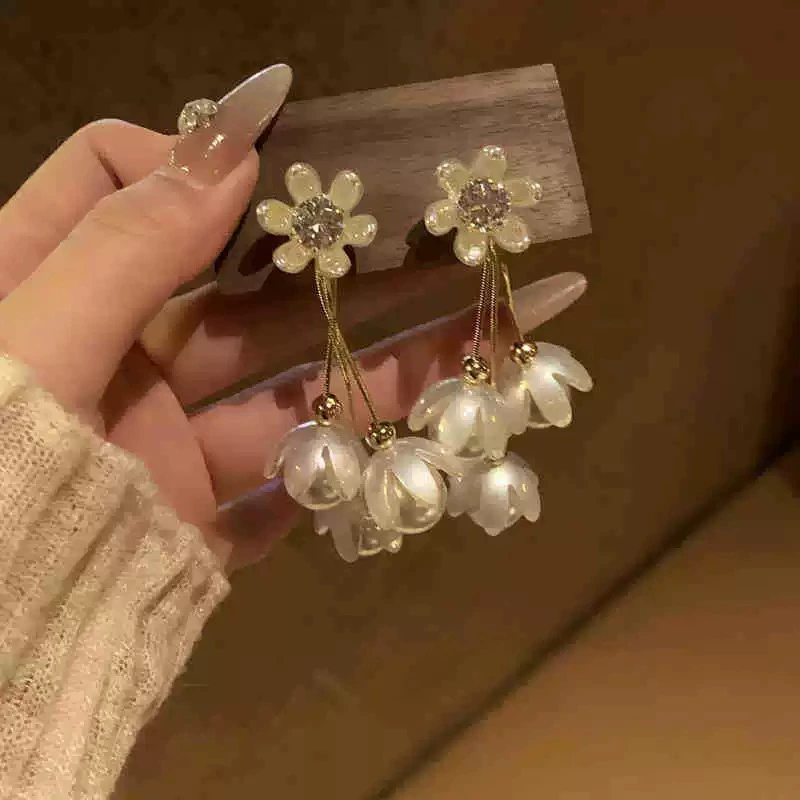Серебряные иглы, ретро-серьги из жемчуга, цветочные, легкий роскошный стиль, высококачественный стиль
