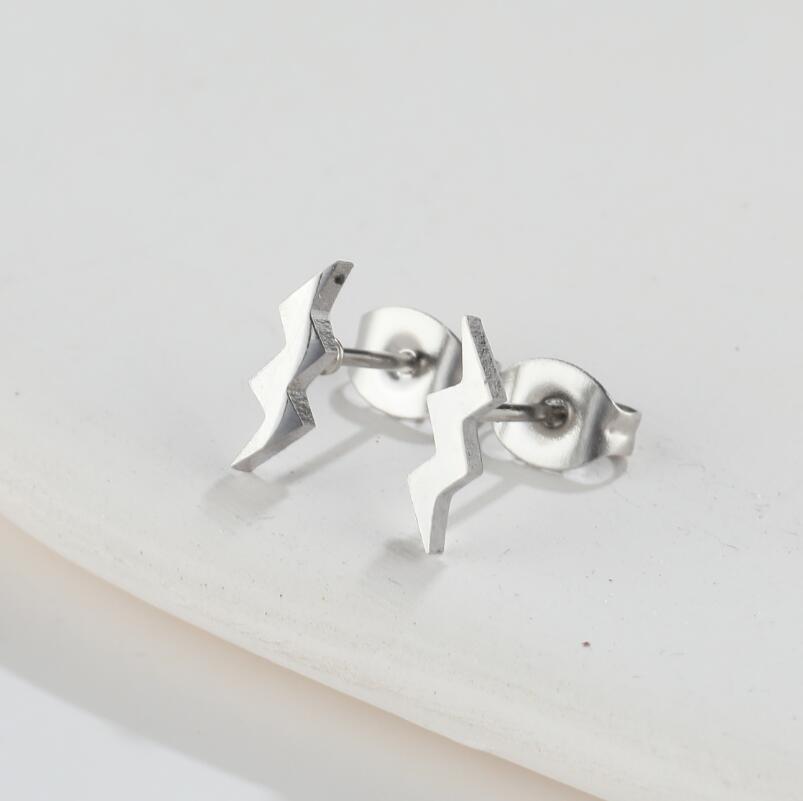 Ear Studs Classification 1 Pair Quantity PVD Coated 18K Gold Real Gold Plated Heart Shape Key Lightning 304 Stainless Steel Fashion Waterproof Non Tarnish Ear Studs