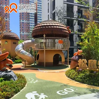 松鼠主题不锈钢滑梯 松果橡果造型游乐设备 公园组合滑梯厂家定做