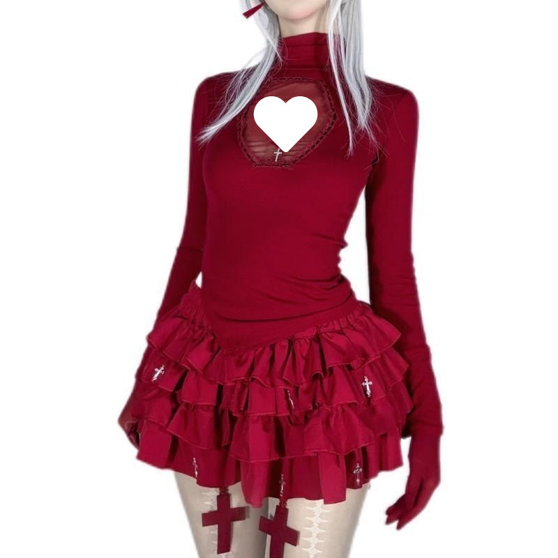 ゴシックバイア風クロスチュチュスカート女性サブカルチャーパンクy2kハーフレングスケーキスカート|undefined