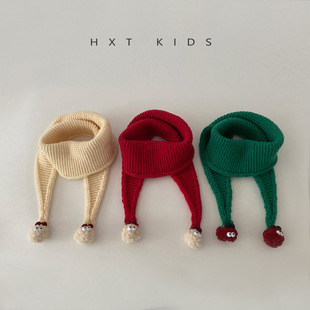 Children's Knitted Triangle Towel Autumn and Winter Foreign Style Solid Color Warm Scarf Ins South Korea Trendy Baby Wear Scarf