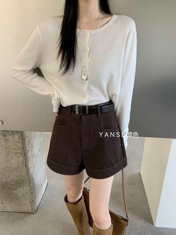 牛仔短裤女秋季新款韩版高腰显瘦百搭A字阔腿遮肉复古休闲阔腿裤|undefined