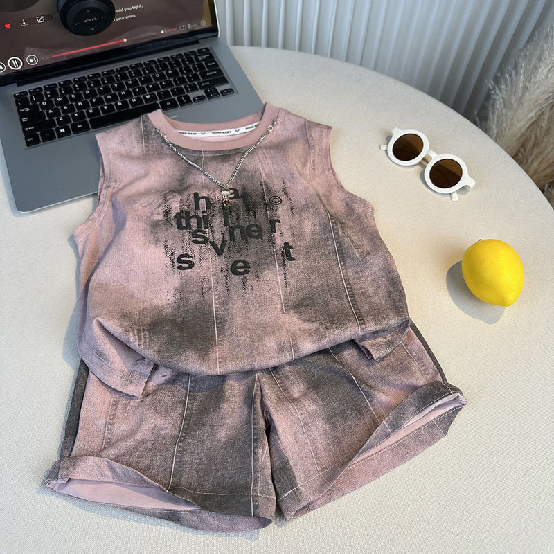 男の子ベストスーツ夏服トレンディでクールな子供用ノースリーブTシャツ2点セットベビー男の子夏薄手のおしゃれな服|undefined