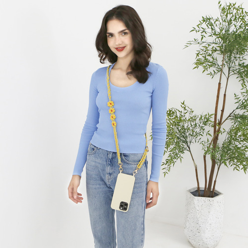 Jamie Bohemian hand-woven mobile phone rope cross-body adjustable cross-body flower chrysanthemum small daisy mobile phone chain