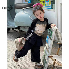 Ningli 女の子の春と秋のスーツ新しい綿長袖 Tシャツオーバーオールツーピースセット女の赤ちゃんファッショナブルなカジュアルスーツトレンディ