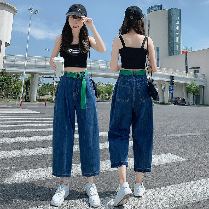 Banana grandmaster 2021 autumn new small child eight points jeans high waist loose wind radish pants hot pants