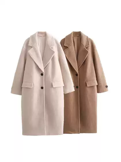 Wholesale 2024 ZA Series European American Style Casual Loose Long Shaggy Wool Coat 8073243