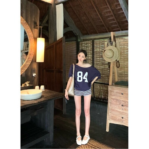 Women's Slanted Shoulder Short Sleeve T-Shirt 2025 Summer New Loose American Chic Hot Girl Chic Half Sleeve Versatile Student Top Fashion