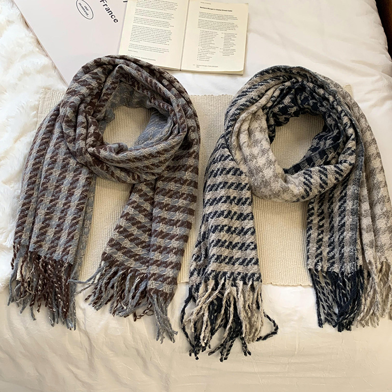 Transfronterizos 1000 pájaros bufandas a cuadros mujeres otoño invierno 2025 nuevo alto estilo coreano multifuncional chal grueso abrigo al por mayor