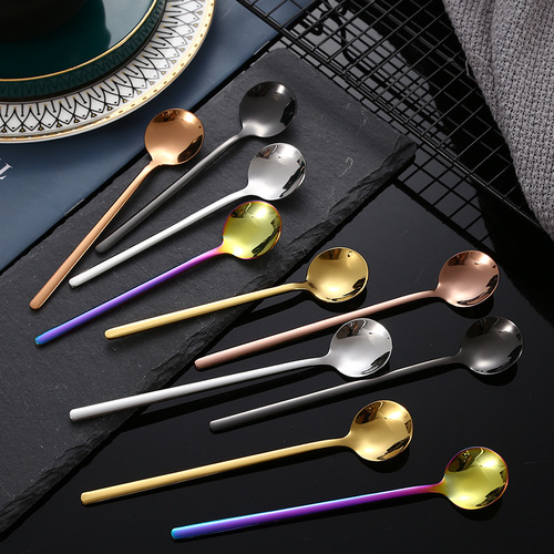 Manufacturer wholesale 304 stainless steel coffee spoon creative small round dessert spoon stirring spoon ice cream long handle spoon