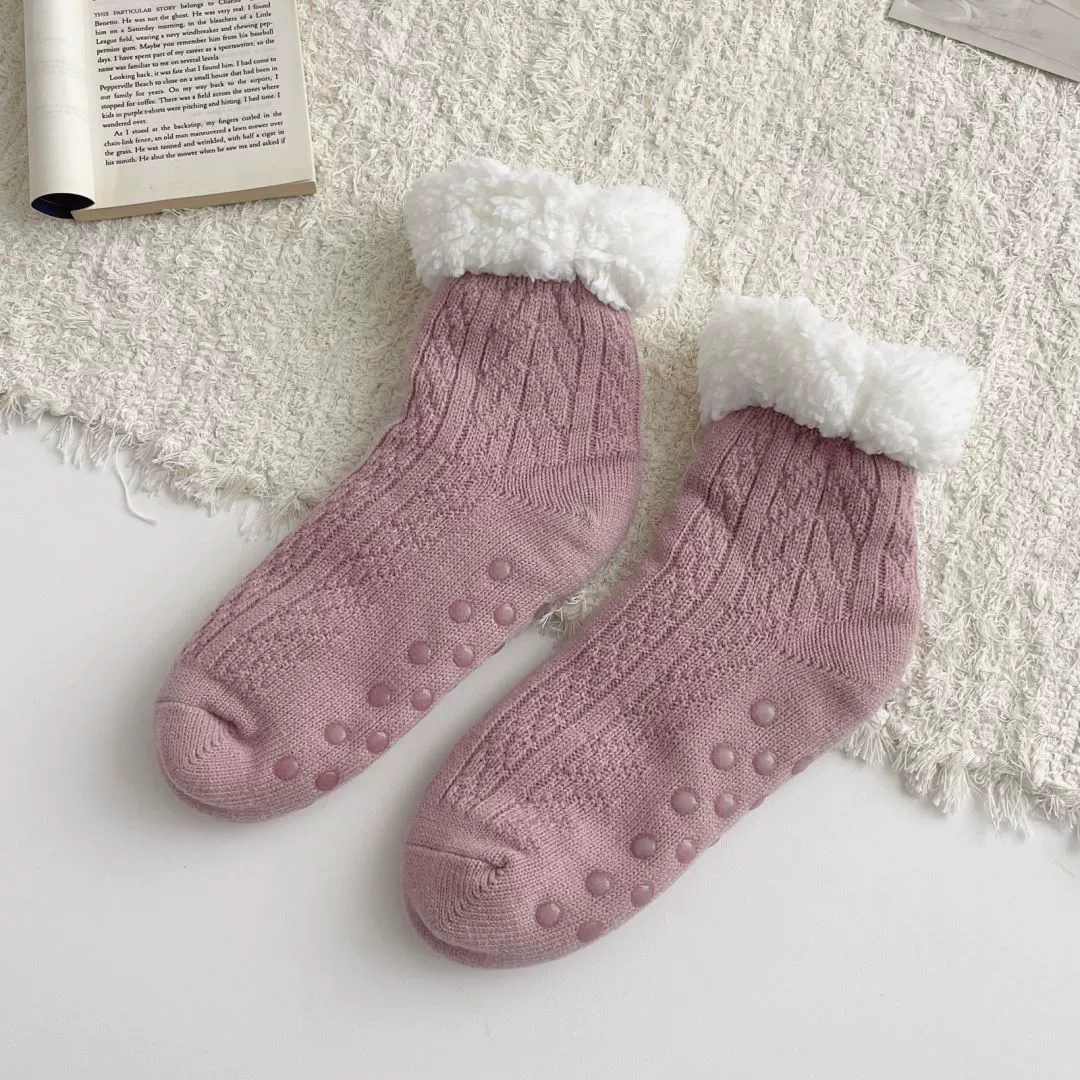 Velvet keep warm knee socks, mid-length