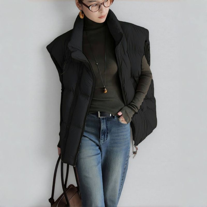 胖mm大码立领保暖棉服马甲女秋冬新款宽松短款百搭双拉链背心外套|undefined