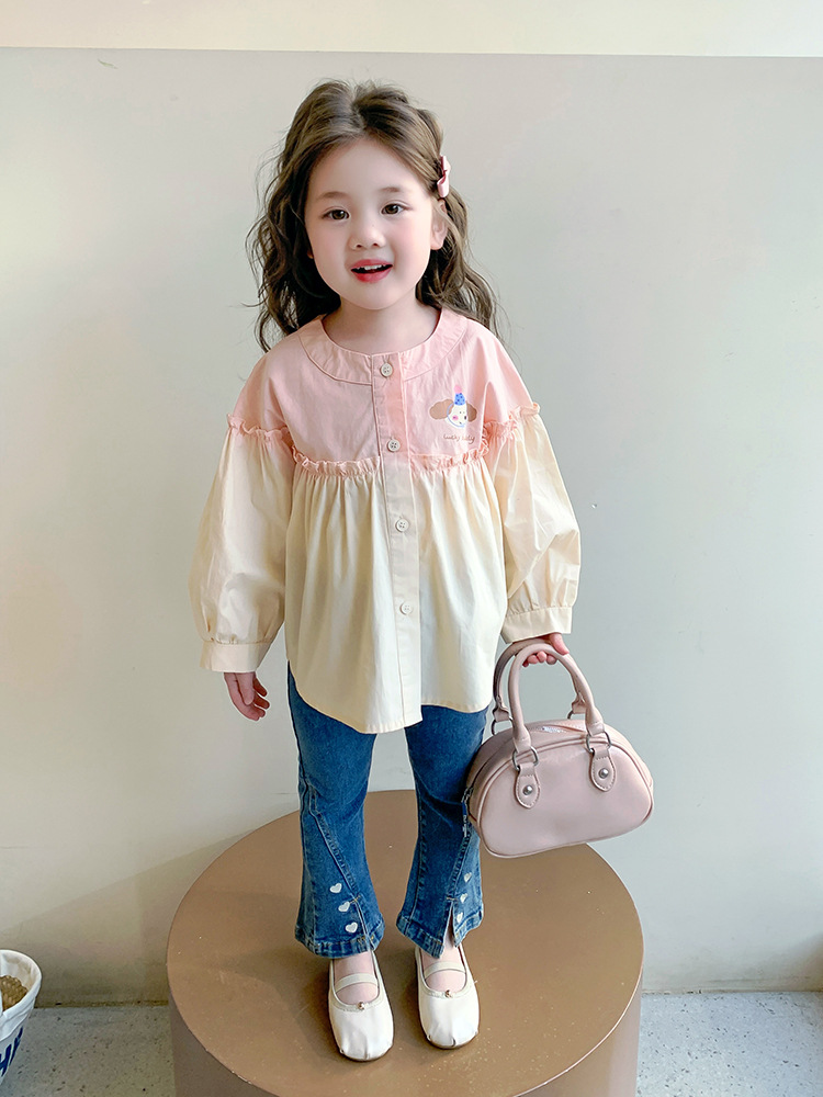 Camisa degradada para niñas, modelos de primavera y otoño 2025, nuevos estilos, camisas de estilo occidental para niños, blusas de primavera para niñas y niñas