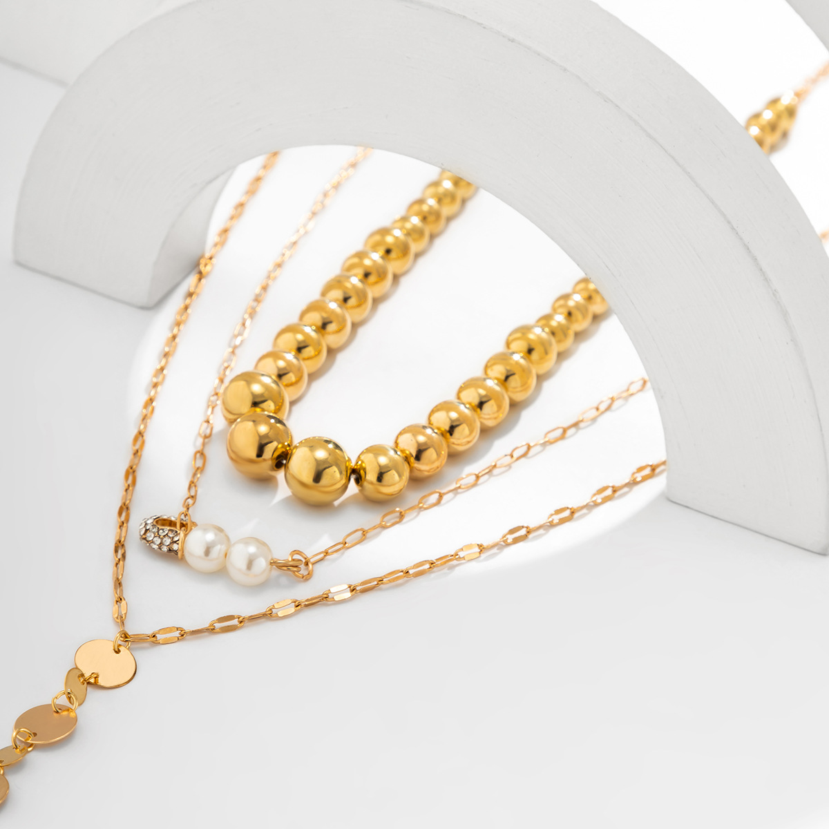 Punk Solid Color Alloy Pearl Inlay Rhinestones Womenu0027S Layered Necklaces