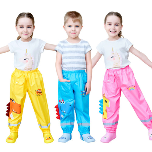 Children's rain pants, waterproof trousers for boys and girls, baby cartoon rain pants, children's kindergarten half-length pants with feet