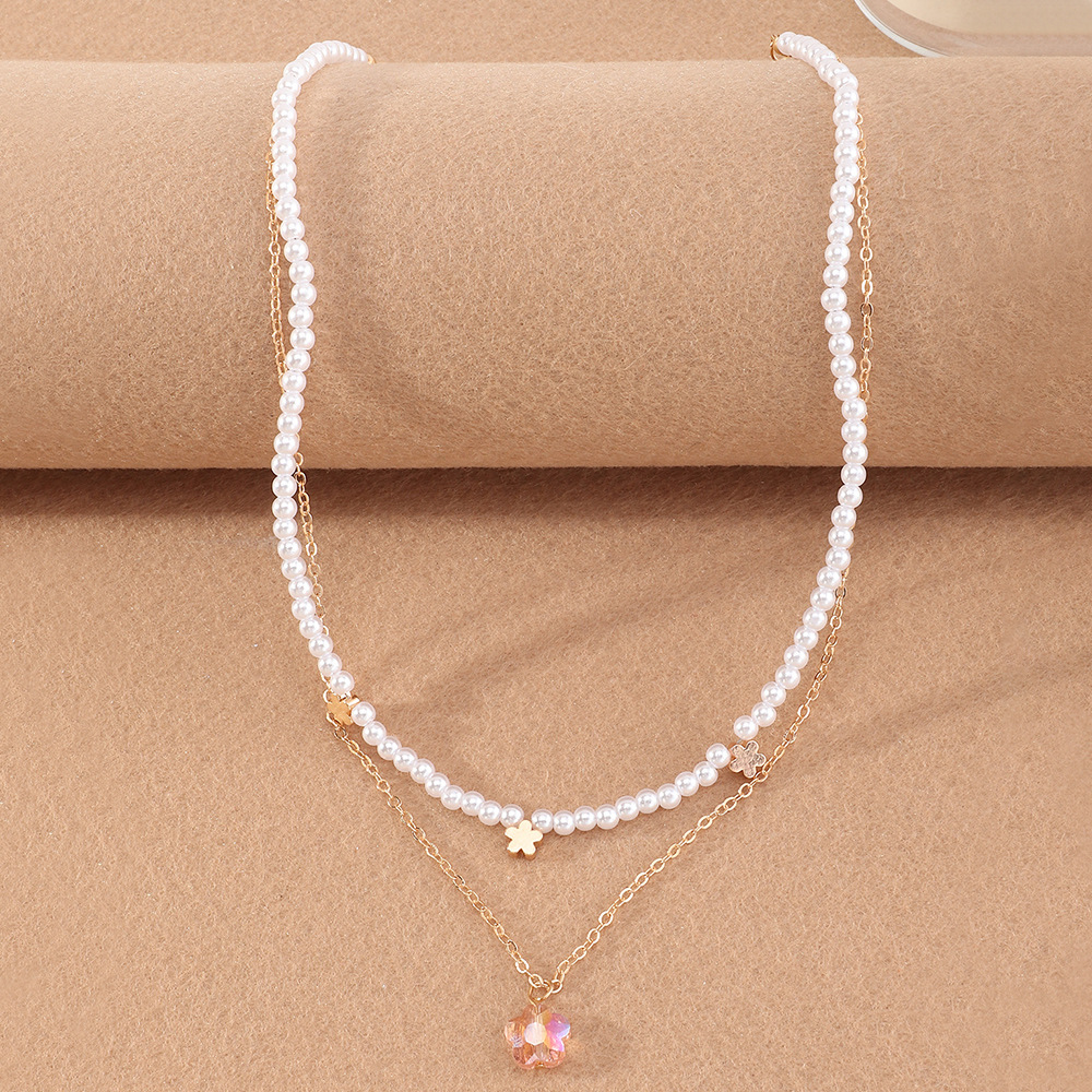 Pearl Necklace Niche Design Double Layer Gold Chain Crystal Pendant Jewelry display picture 3