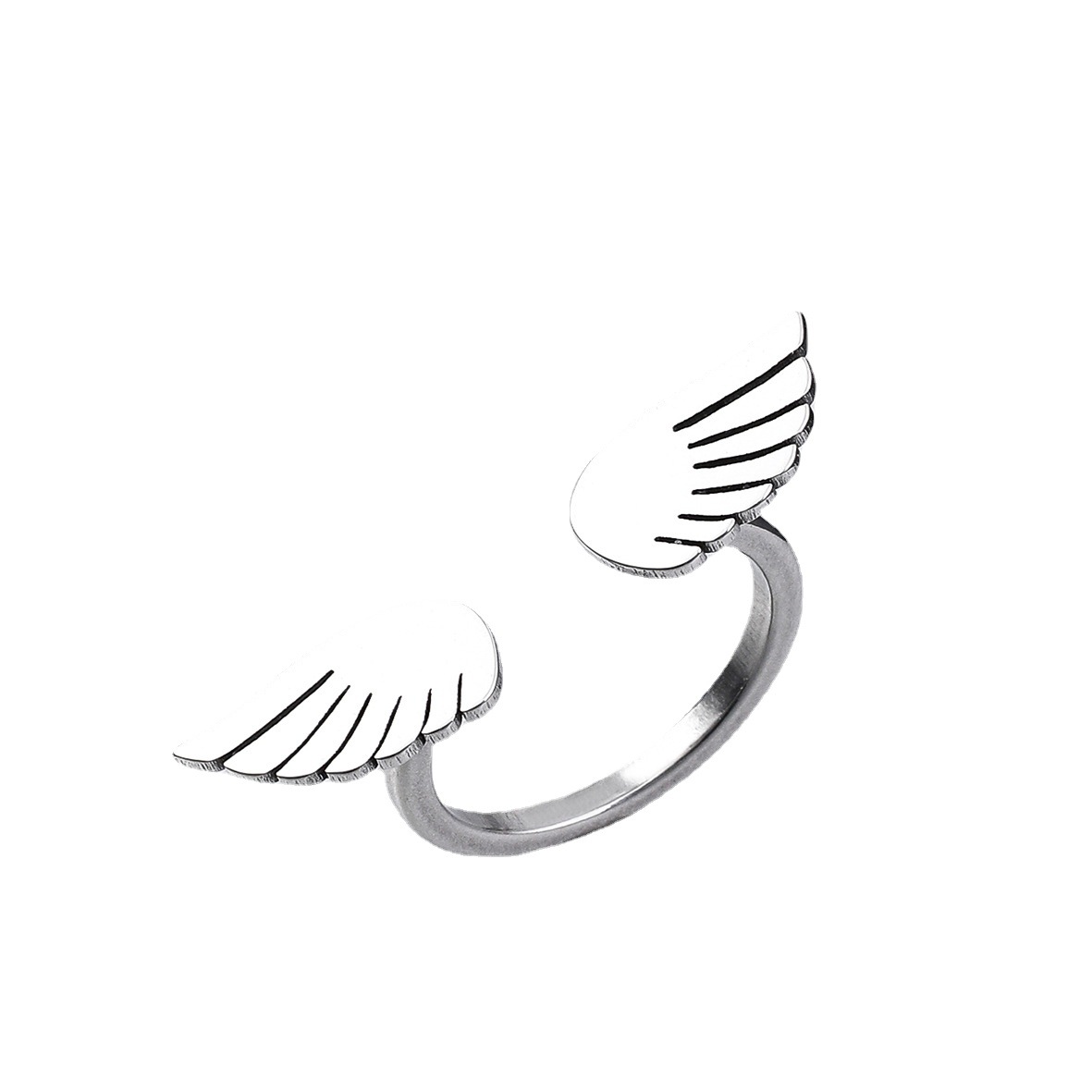 Nueva moda joyería de acero inoxidable alas de Ángel patrón de apertura ajustable creativo anillo de acero de titanio al por mayor