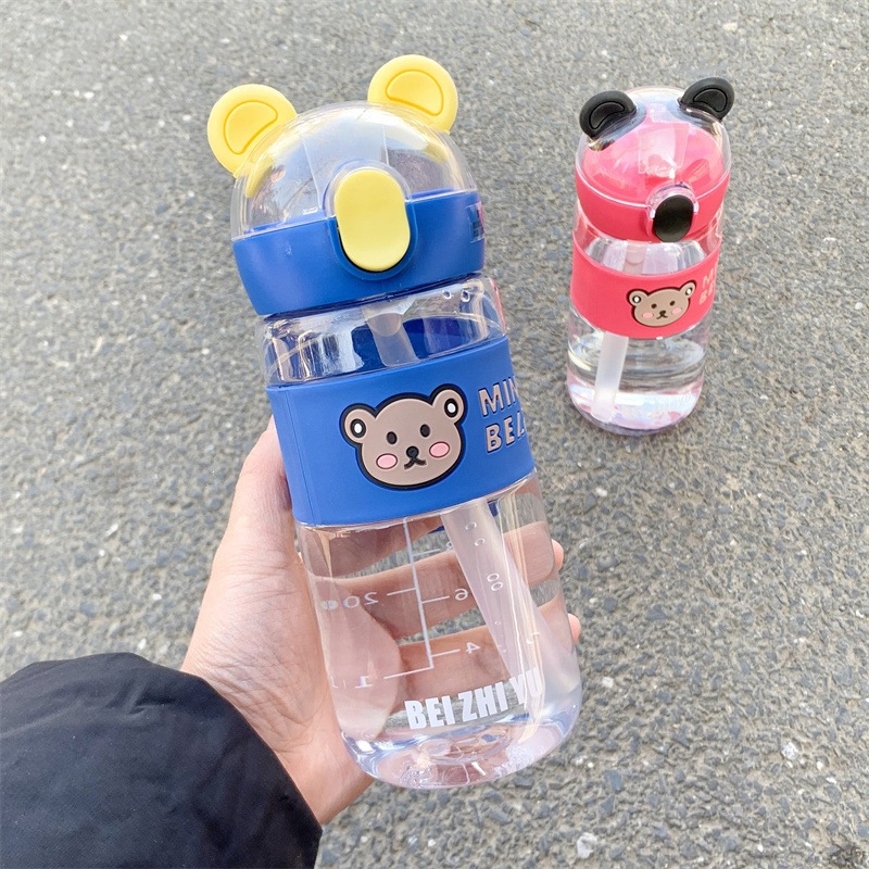 Niños de verano hervidor taza de paja nueva taza portátil oso beber cuerda dibujos animados nueva taza de agua adorable popularidad en línea