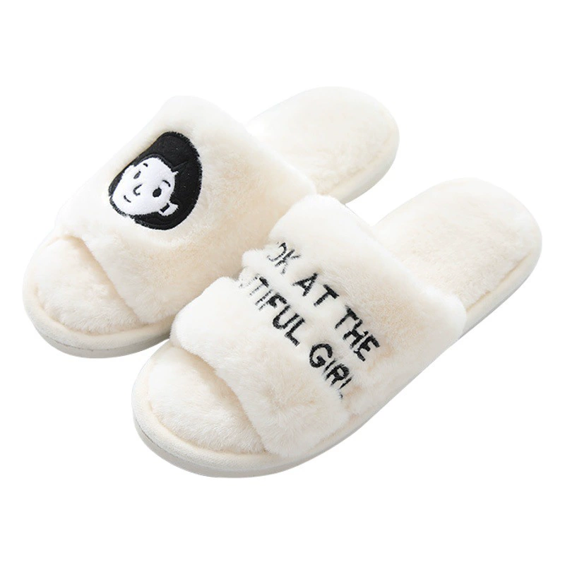 Тапочки в Корейском стиле с мультяшной головой и парой, тапочки Мао с одним словом, тапочки из искусственного меха кролика и Луны, плоские плюшевые Тапочки