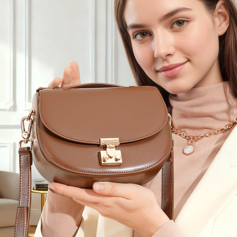 2026 New Half-Moon Genuine Leather Bag Versatile Textured Shoulder Bag Crescent Bag Handheld Saddle Bag For Women