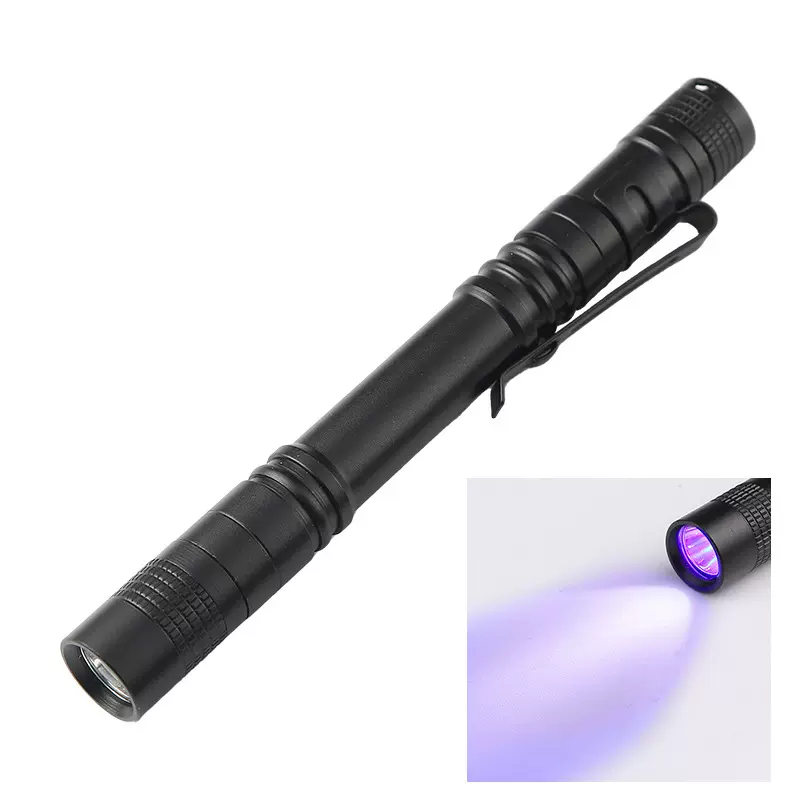 UV紫外线紫光手电筒395nm验钞灯应急灯干电池led铝合金UV手电筒
