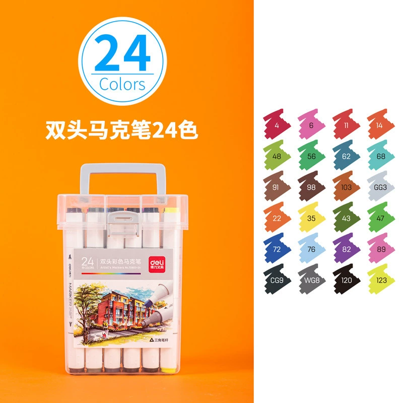 Deli 70803-24 цветной треугольный маркер на спиртовой основе (смешанный) (24 цвета/ведро)