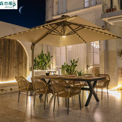 屋外テーブルと椅子、傘付き中庭セット、屋外バルコニー、ヴィラガーデン、籐編み屋外シンプルレジャー籐椅子組み合わせ