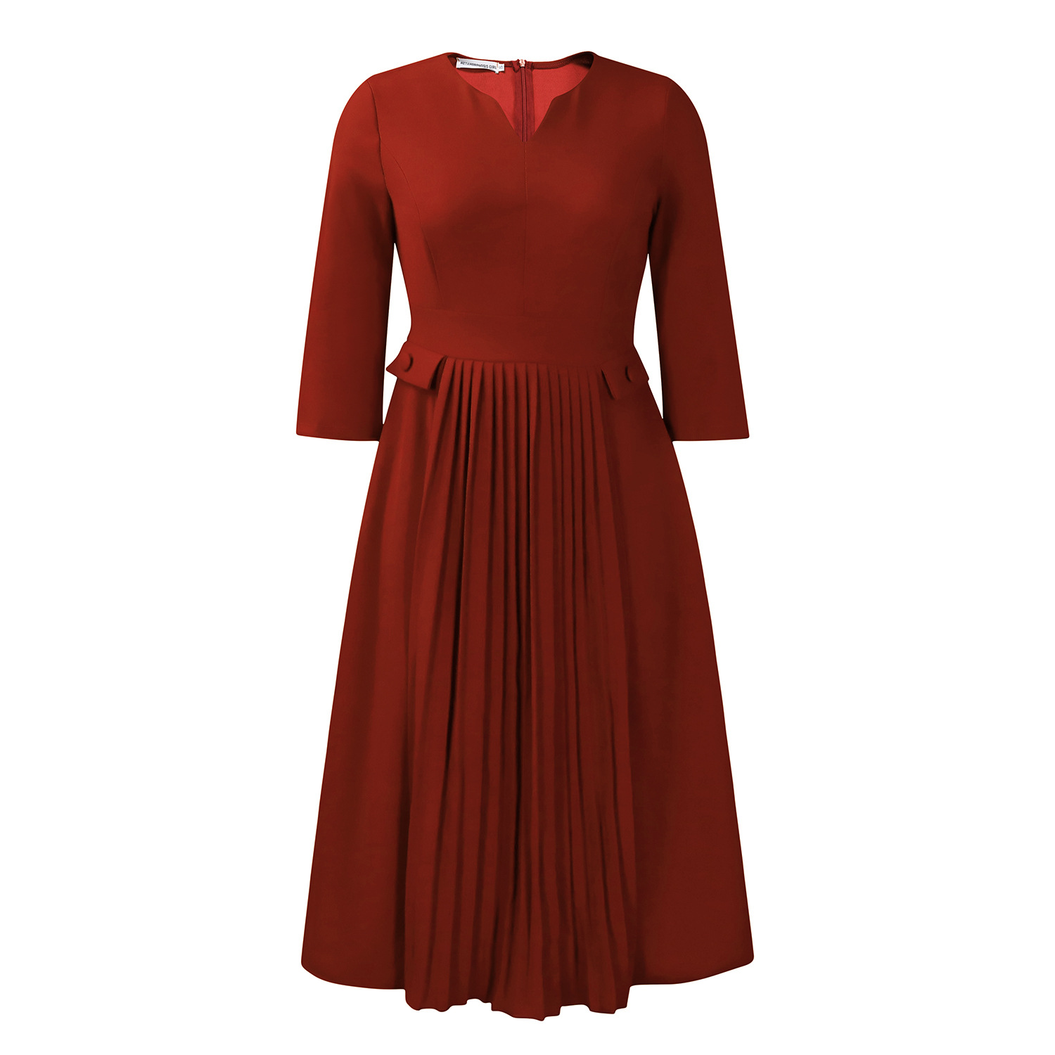Plus Size Fashion Dress Solid Color Pleated Design Three Quarter Sleeve Casual or Formal Occasions Wholesale
