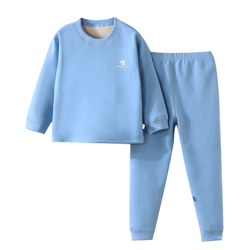 Otoño y invierno nuevos niños de color claro y terciopelo sin hueso conjunto caliente de ropa de otoño para niños pequeños y medianos pantalones de otoño para bebés gruesos ropa para el hogar