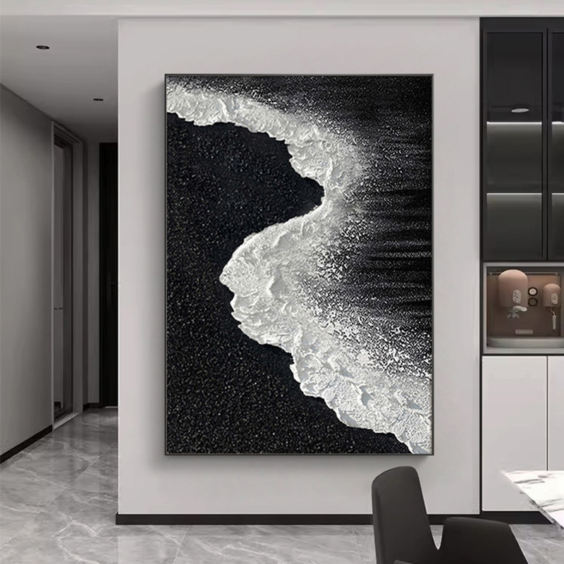 白黒のシンプルな現代のリビングルームの装飾画の背景の壁の壁画の抽象的なソファーの着地画の高級感の玄関は絵を掛けます。|undefined