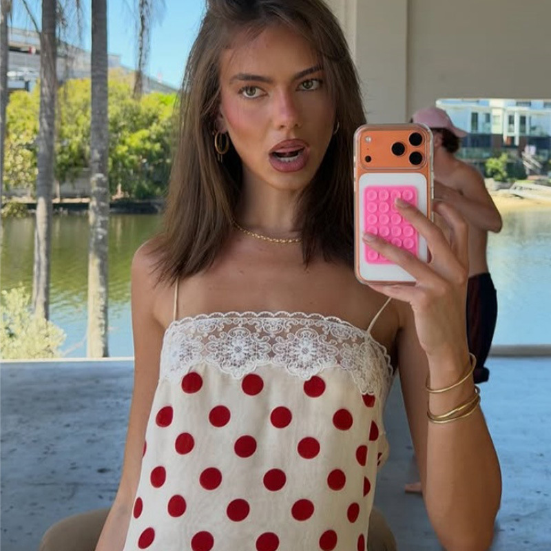 Women's Clothing Women's Fresh Sweet Lace Trimmed Off-Shoulder Polka Dot Suspender Dress Summer Fashionable Short Skirt_ecoleips.com
