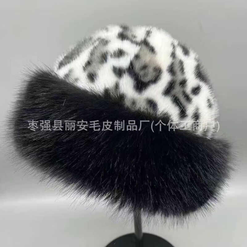 2025跨境复古豹纹蒙古帽毛绒渔夫帽女秋冬季加厚保暖护耳小包头帽|undefined