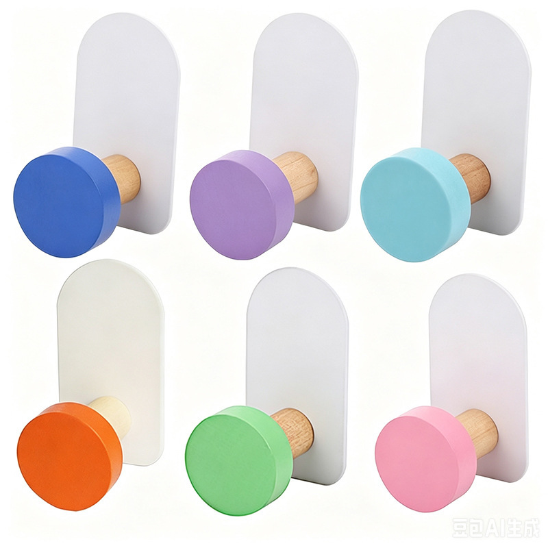 Colorful 6-piece set of no-punch adhesive hooks, traceless single hooks for wall hanging, storage and organization behind the entrance door, coat and hat hooks Colorful 6-piece set of no-punch adhesive hooks, traceless single hooks for wall hanging, storage and organization behind the entrance door, coat and hat hooks