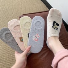 白色袜子女夏季薄款可爱卡通图案点子纱船袜防滑不掉跟短袜夏天女