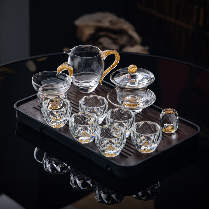 批发水晶玻璃茶具套装灌金箔轻奢盖碗整套功夫茶具茶杯家用定|undefined