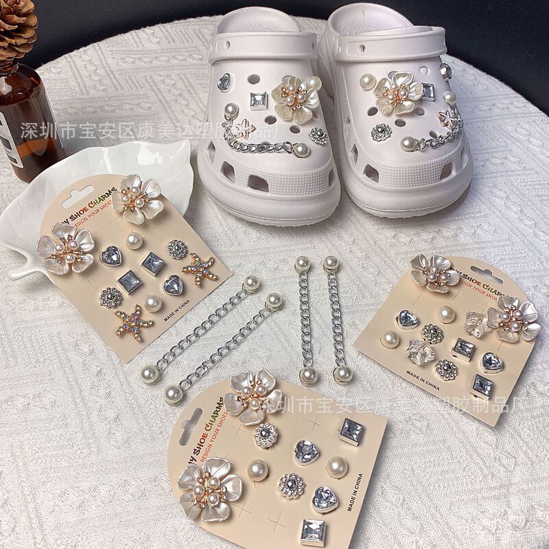 tiktok cross-border cross hole shoes card jewelry DIY Pearl starfish rhinestone pearl chain detachable shoes