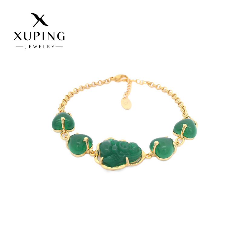 Pulsera Xuping de aleación con baño de oro de 24k, decoración de corazón de esmeralda, estilo chino, joyería de nicho con temperamento.
