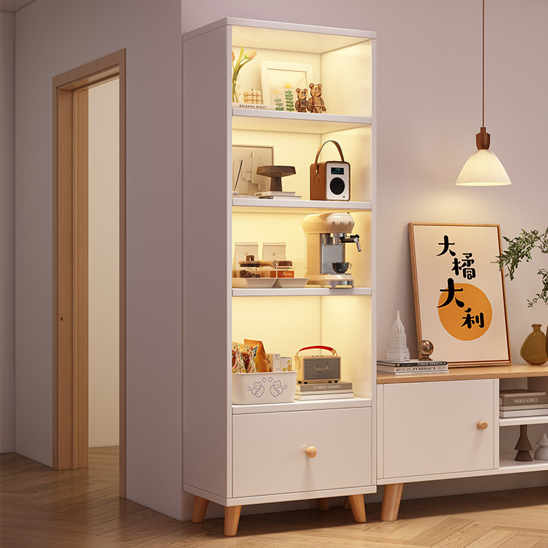 Bookcase Household Vertical Cabinet Bookshelf Floor-Standing Storage Rack Living Room Storage Cabinet Small Narrow Cabinet Dust-Proof Storage Cabinet Storage Cabinet