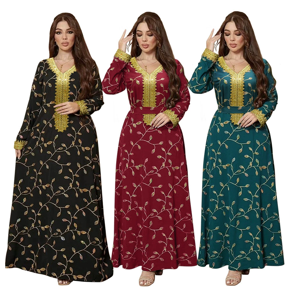 XQY500188 Middle East Saudi Arabia clothing Arabic fashion beads embroidered golden lace embroidered robe