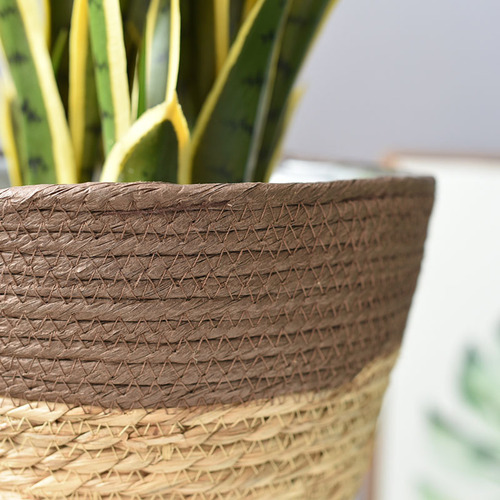 Straw flower pot round inverted vertebrae bamboo flower basket plant pot flower pot storage Amazon decoration