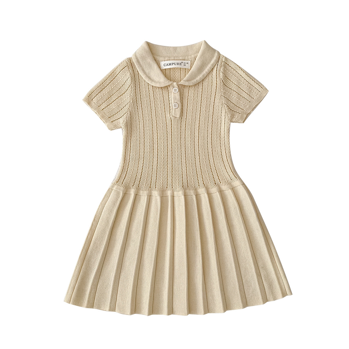 106059819@qq.com Robe printemps-été pour bébé fille, style universitaire, à revers rabattu, manches courtes et col rond_voghion.com