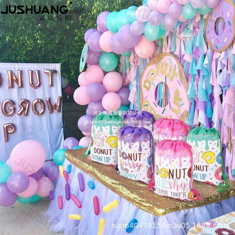 甜甜圈束口袋一甜甜圈儿童生日派对抽绳双肩背包袋便携收纳袋跨境